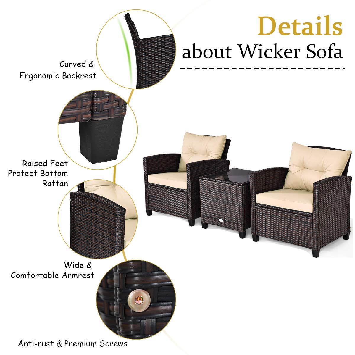  7 Piece Patio Furniture Set with 40,000BTU Propane Fire Pit Table - Tangkula