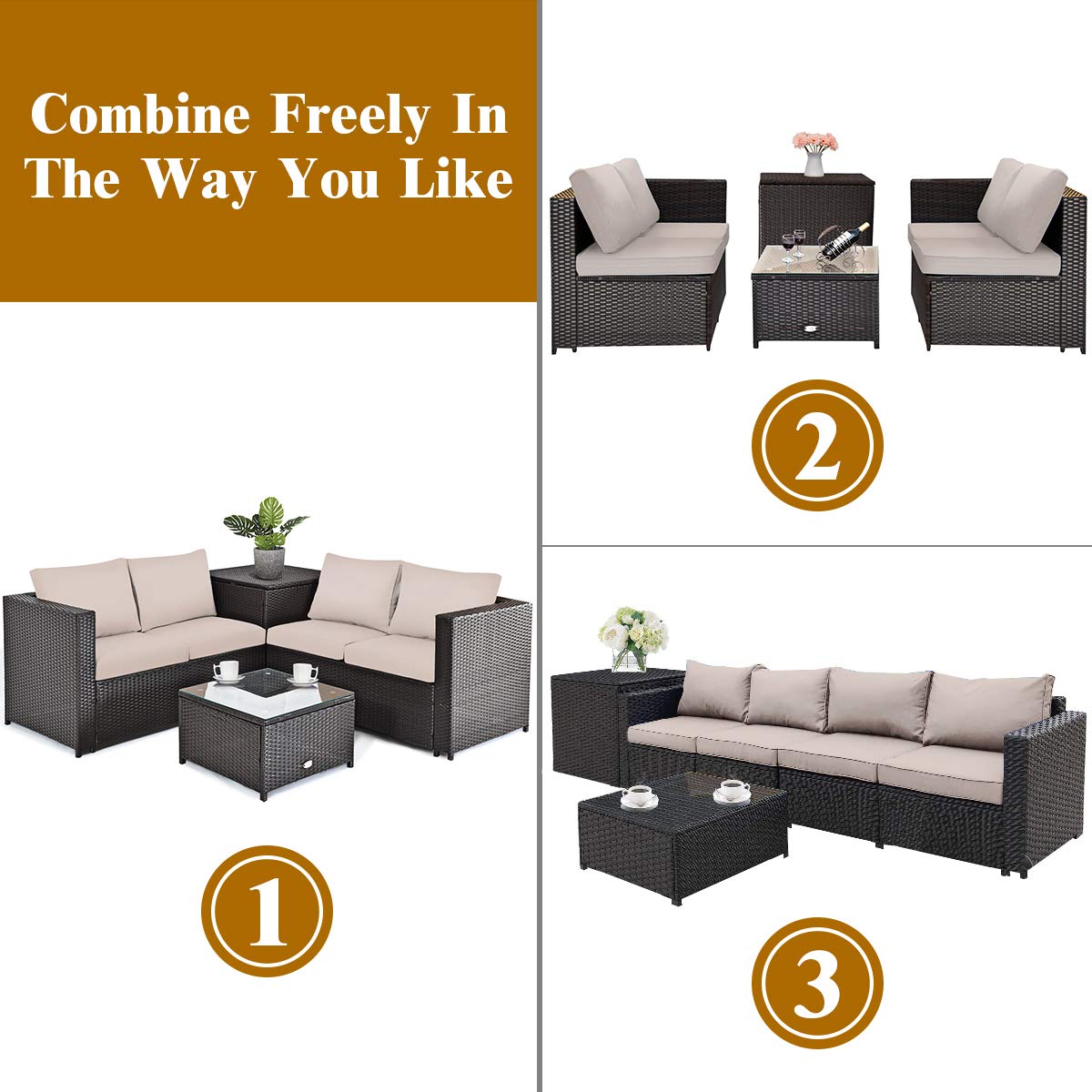 Tangkula 4 Piece Wicker Patio Set with Storage