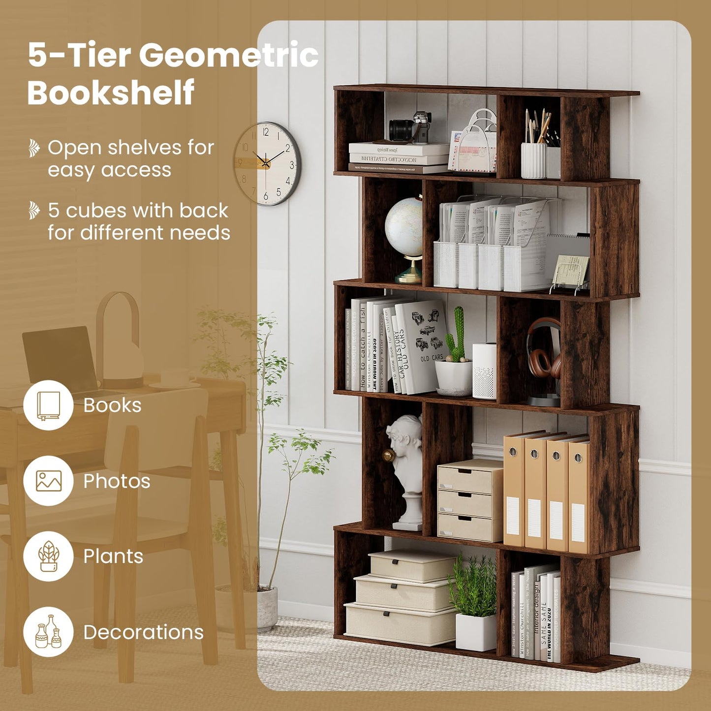 Tangkula 5-Tier Geometric Bookshelf 62”H Bookcase(1/2)
