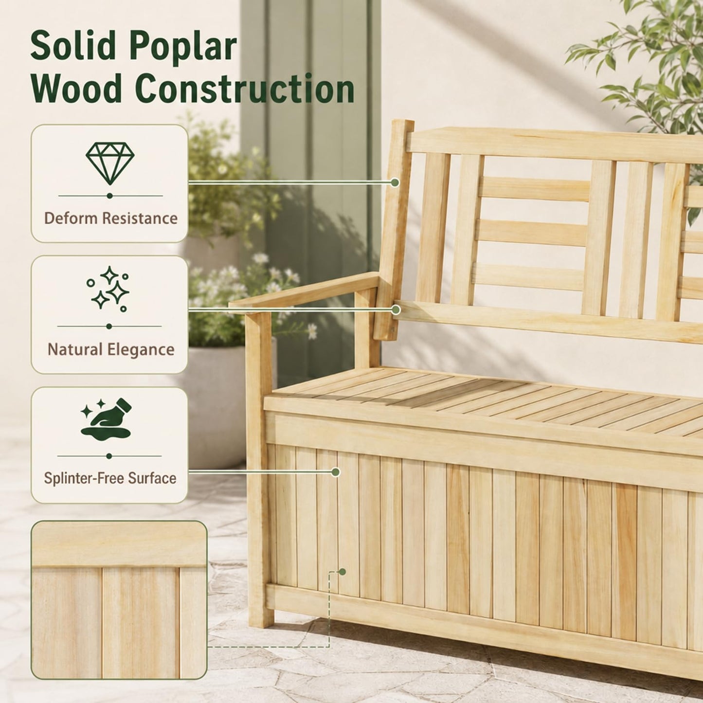 Tangkula Outdoor Wood Storage Bench for Garden