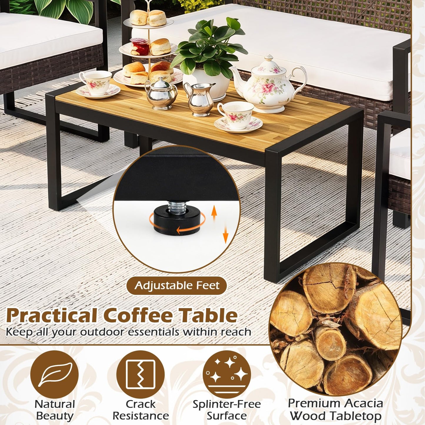 Tangkula 4-Piece Patio Conversation Set w/2 Single Chairs