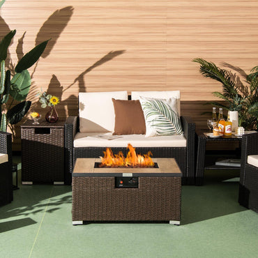 Tangkula 2 Piece Outdoor Propane Fire Pit Table Set with Hideaway Propane Tank Holder