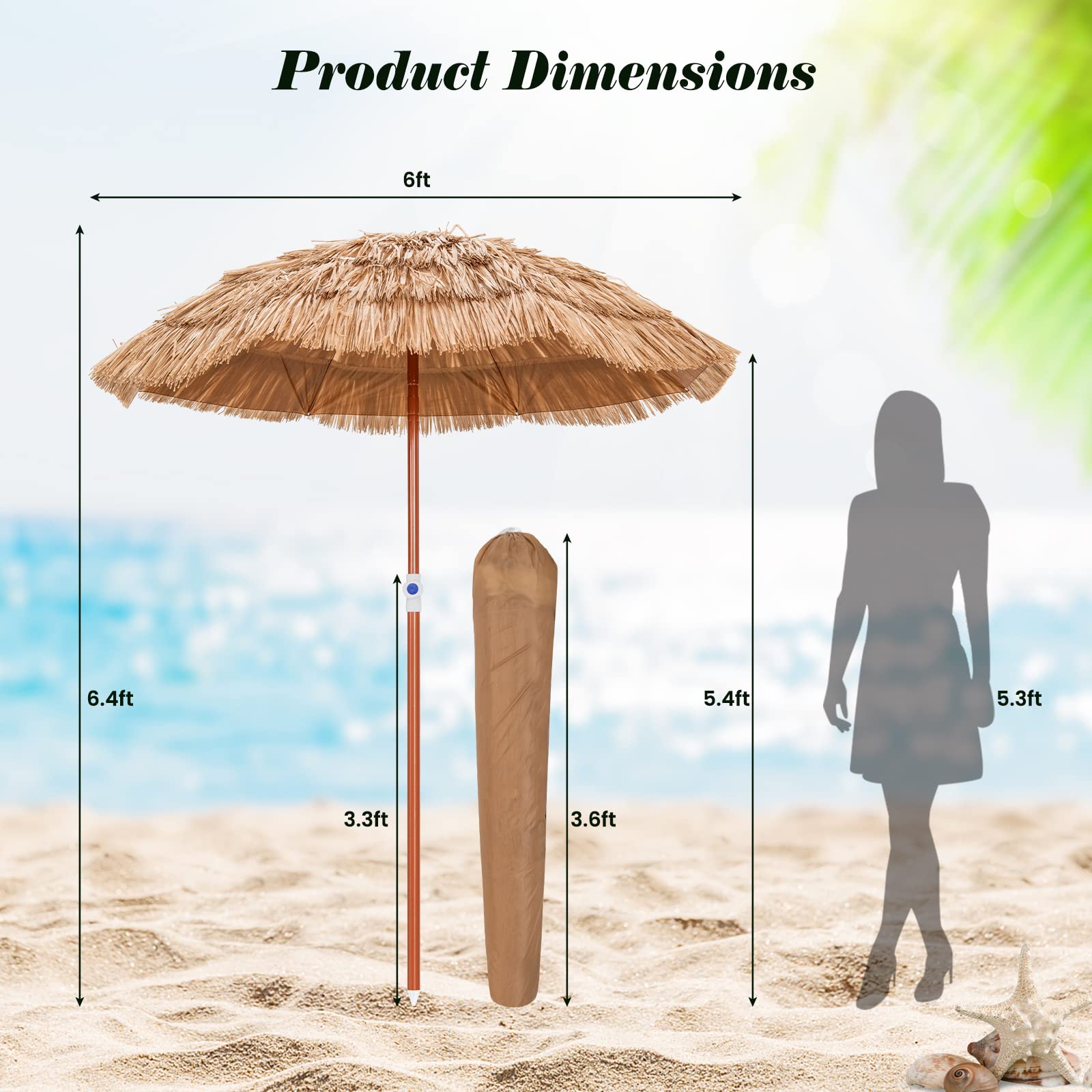 6ft Thatched Patio Umbrella - Tangkula