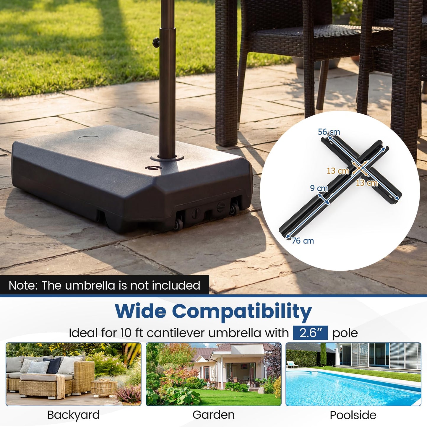Tangkula 165 Lbs Cantilever Umbrella Base with 2 Wheels