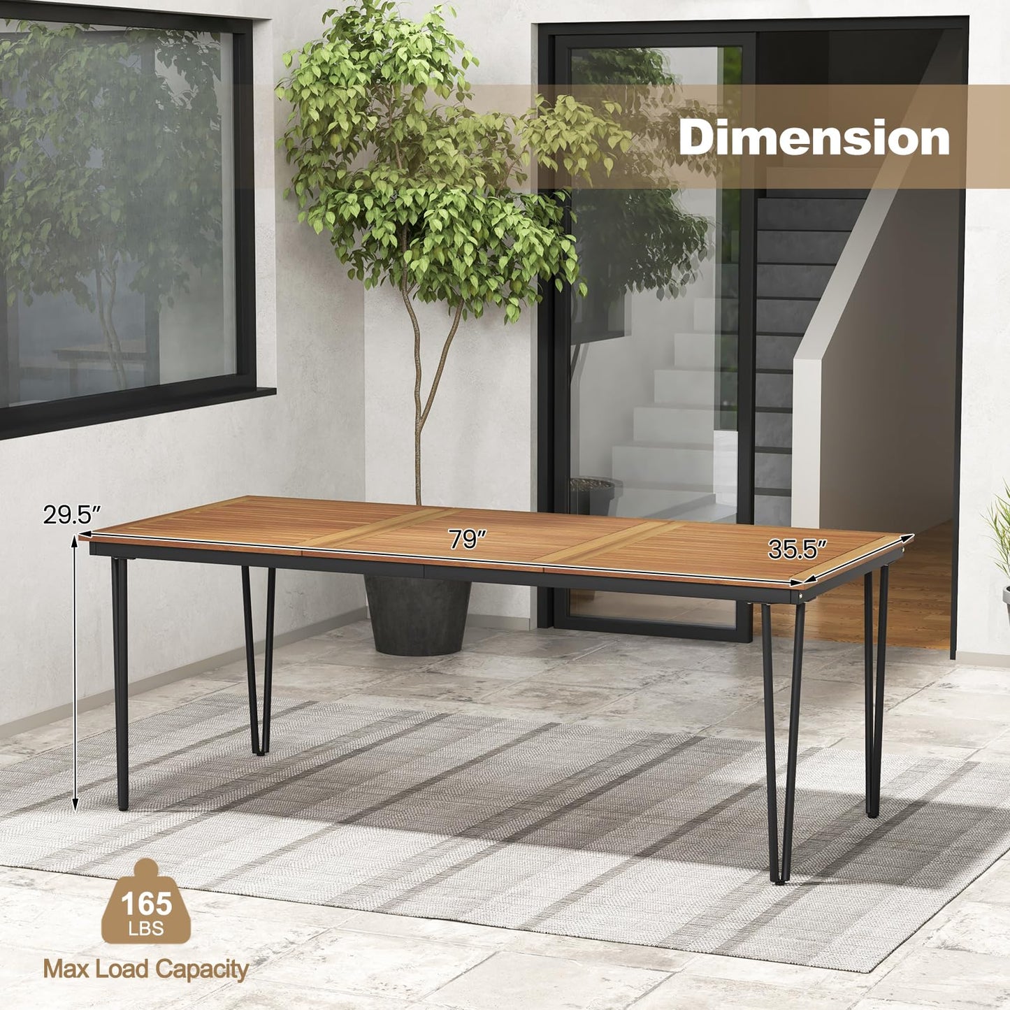 Tangkula 79 Inch Outdoor Dining Table, 8-Person Patio Table with 1.9 Inch Umbrella Hole