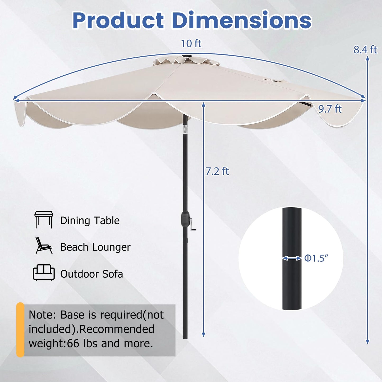 Tangkula 10 FT Solar Patio Umbrella | 2-Tiers Outdoor Scalloped Table Umbrella with 24 LED Lights