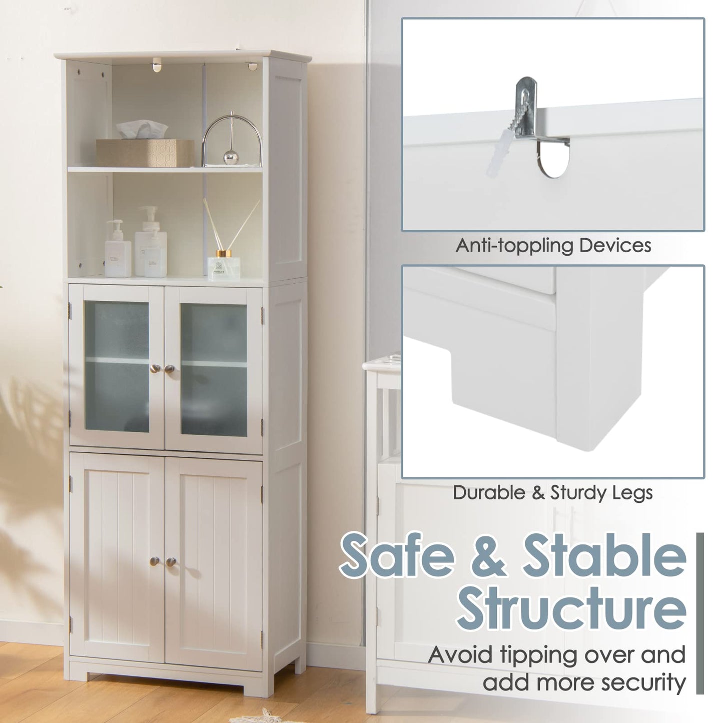 Tangkula Tall Bathroom Storage Cabinet, Freestanding Floor Cabinet