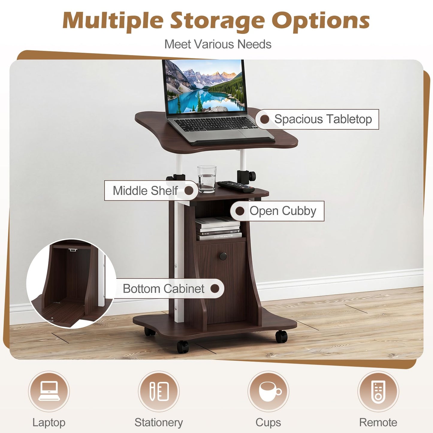 Tangkula Mobile Lectern Podium Stand for Home School