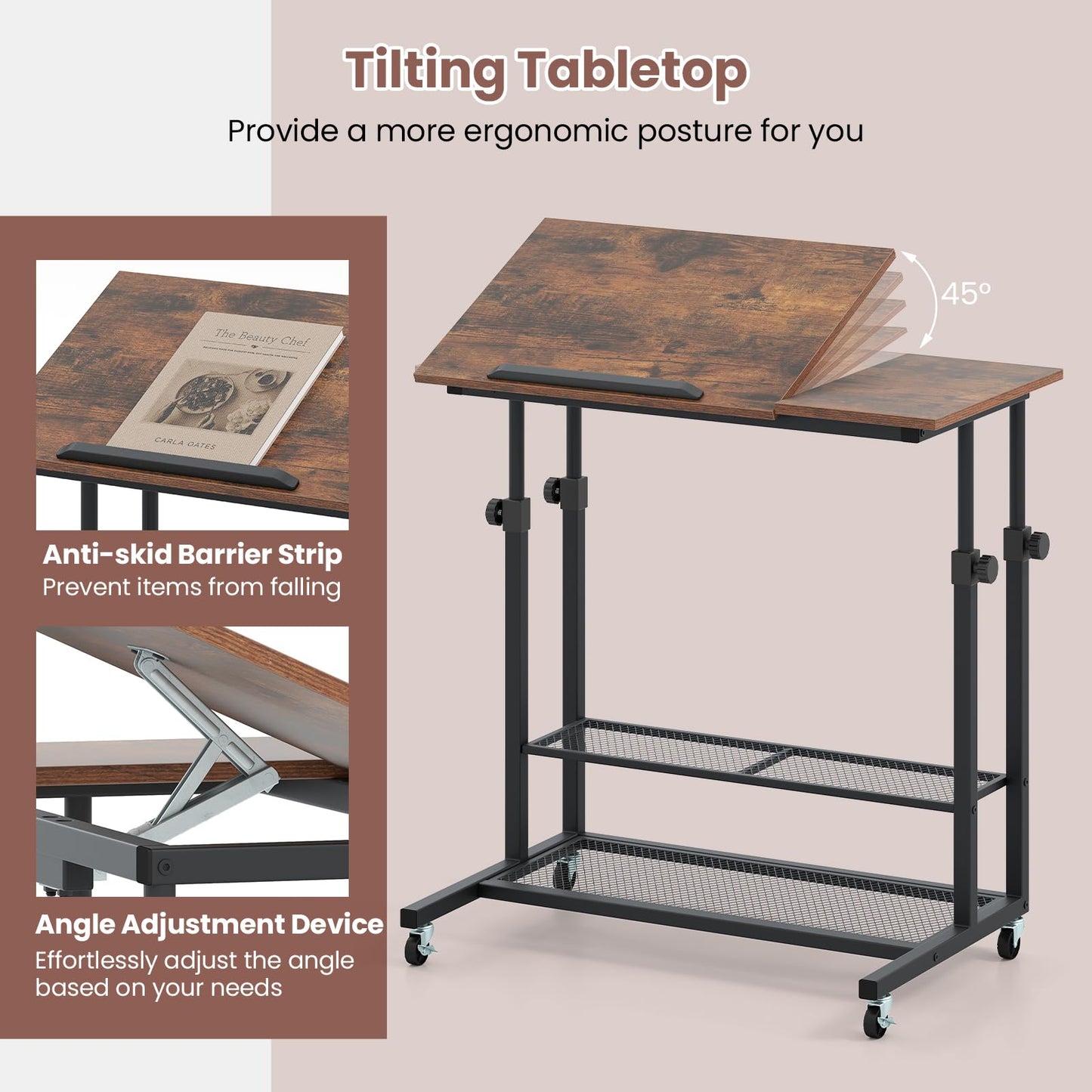 Tangkula Mobile Computer Desk Cart