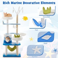 Tangkula Ocean-Themed Cat Tree, Multi-Level Cat Tower with Sisal Scratching Posts, 65"