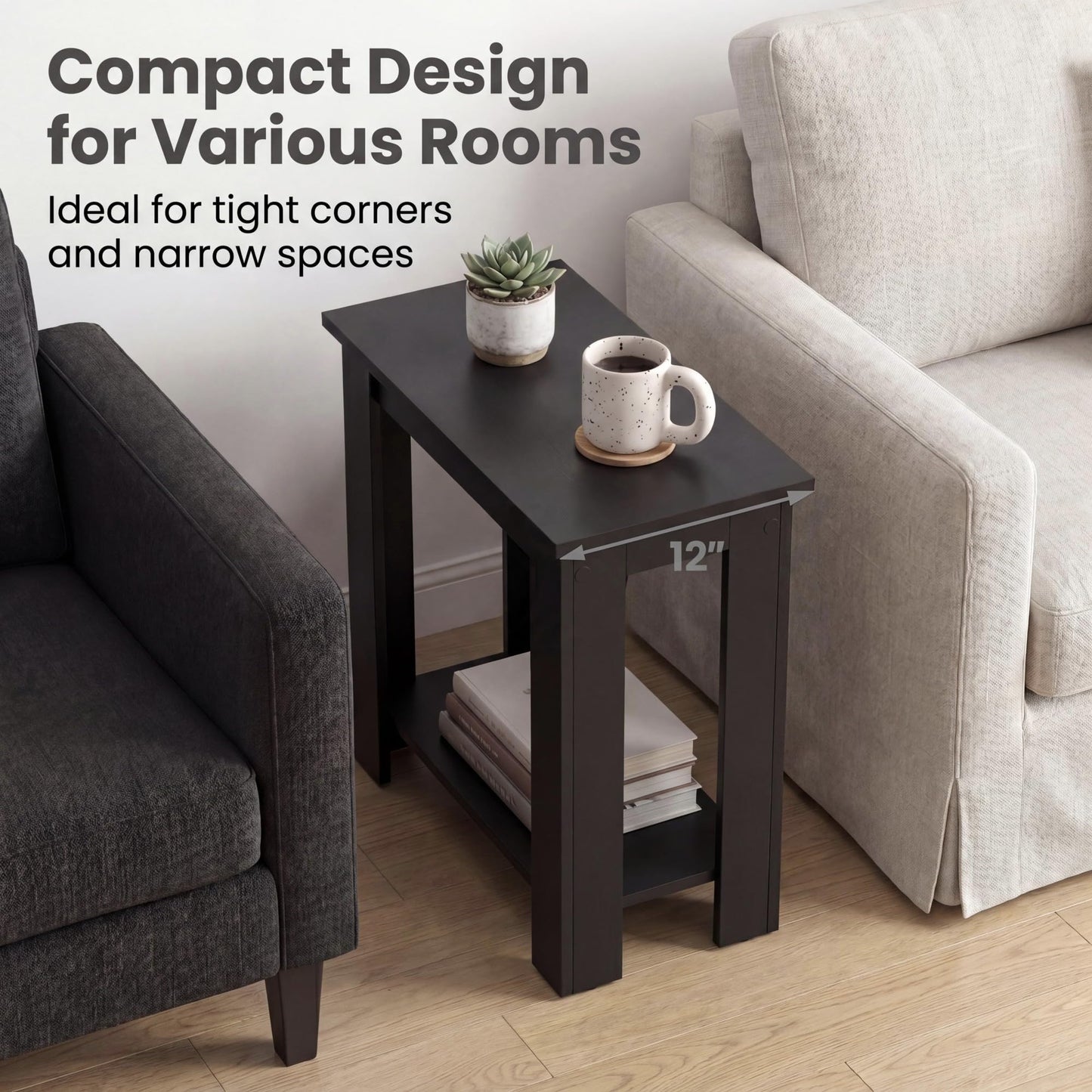 Tangkula 2-Tier Wooden Narrow End Table