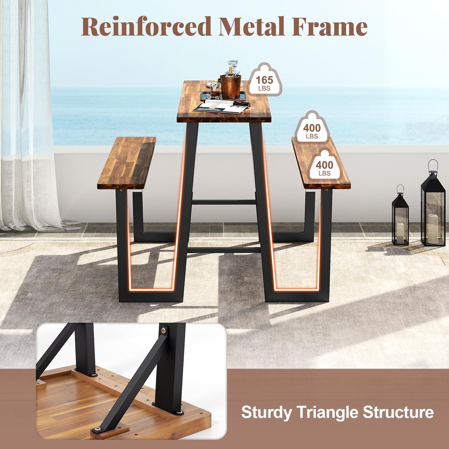 Tangkula Acacia Wood Picnic Table