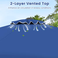 Parasol de terrasse Tangkula 2,7 m, parasol d'extérieur avec manivelle, inclinaison par bouton-poussoir, parasol de plage à 2 niveaux avec toile de protection solaire