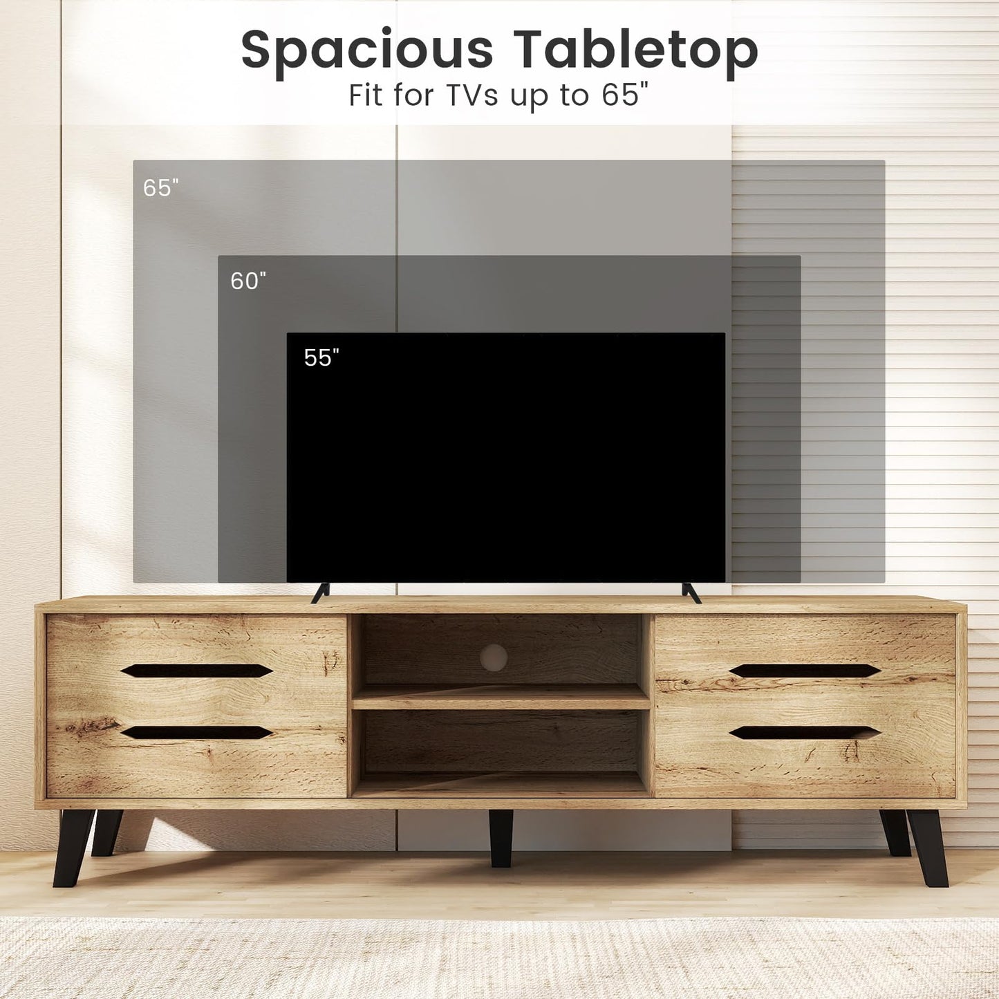 Tangkula Mid Century Modern TV Stand with Sliding Doors for 65” TVs