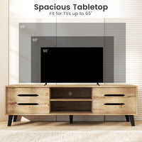 Tangkula Mid Century Modern TV Stand with Sliding Doors for 65” TVs
