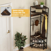 Tangkula 5-Tier Corner Hall Tree with Shoe Storage Bench