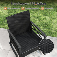 3 Pieces Rattan Outdoor Rocking Chairs Set with 2-Tier Tempered Glass Coffee Table