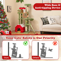 Tangkula Christmas Cat Tree, 61” Tall Cat Tower with Sisal Scratching Posts & Climbing Ladder
