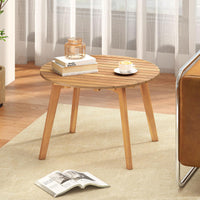 Tangkula Table d'appoint d'extérieur de 24,5 pouces en bois d'acacia, table de bistrot ronde d'appoint pour terrasse