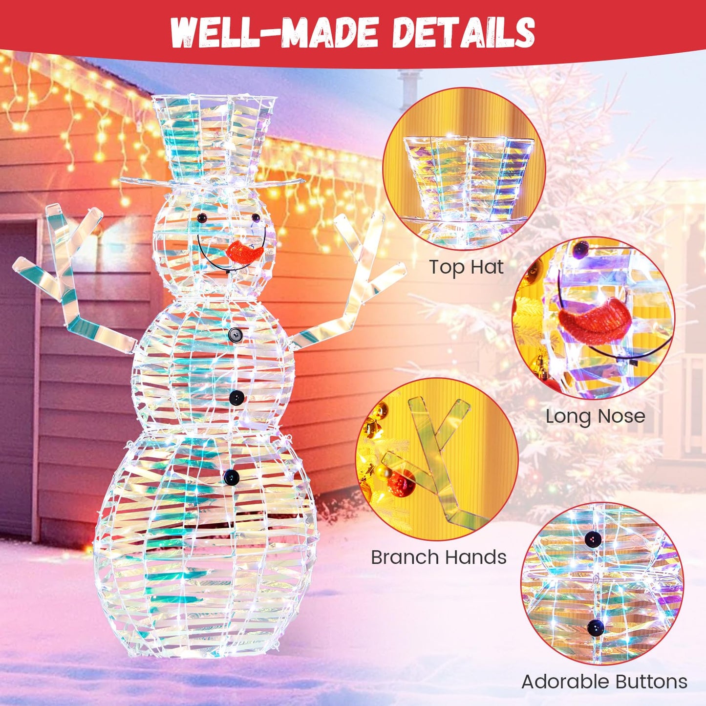 Tangkula 4 FT Christmas Lighted Iridescent Snowman, Pre-Lit Christmas Decoration with 100 White LED Lights