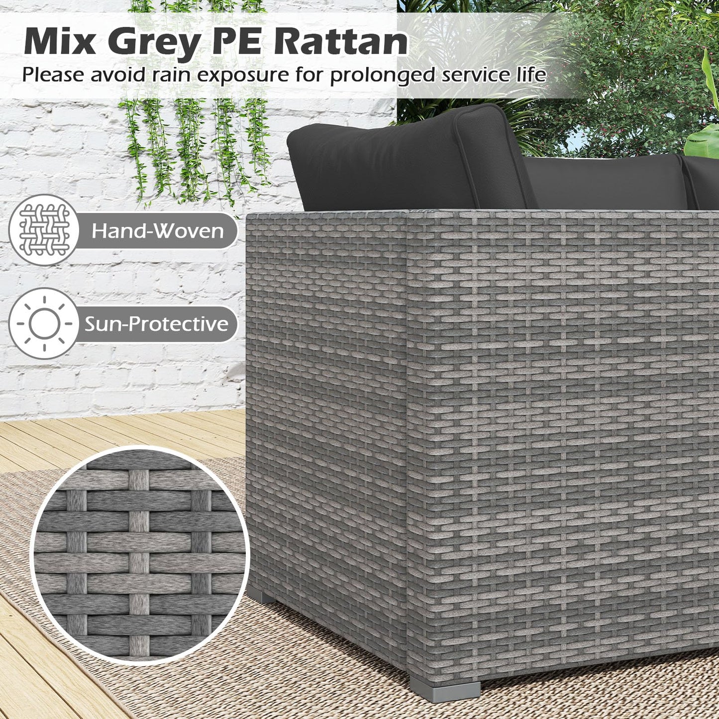 Tangkula 3 Seat Outdoor Modular PE Rattan Patio Cushioned Sectional Couch Furniture Set