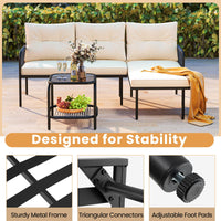 Ensemble de mobilier de patio Tangkula 3 pièces en forme de L avec table en verre trempé