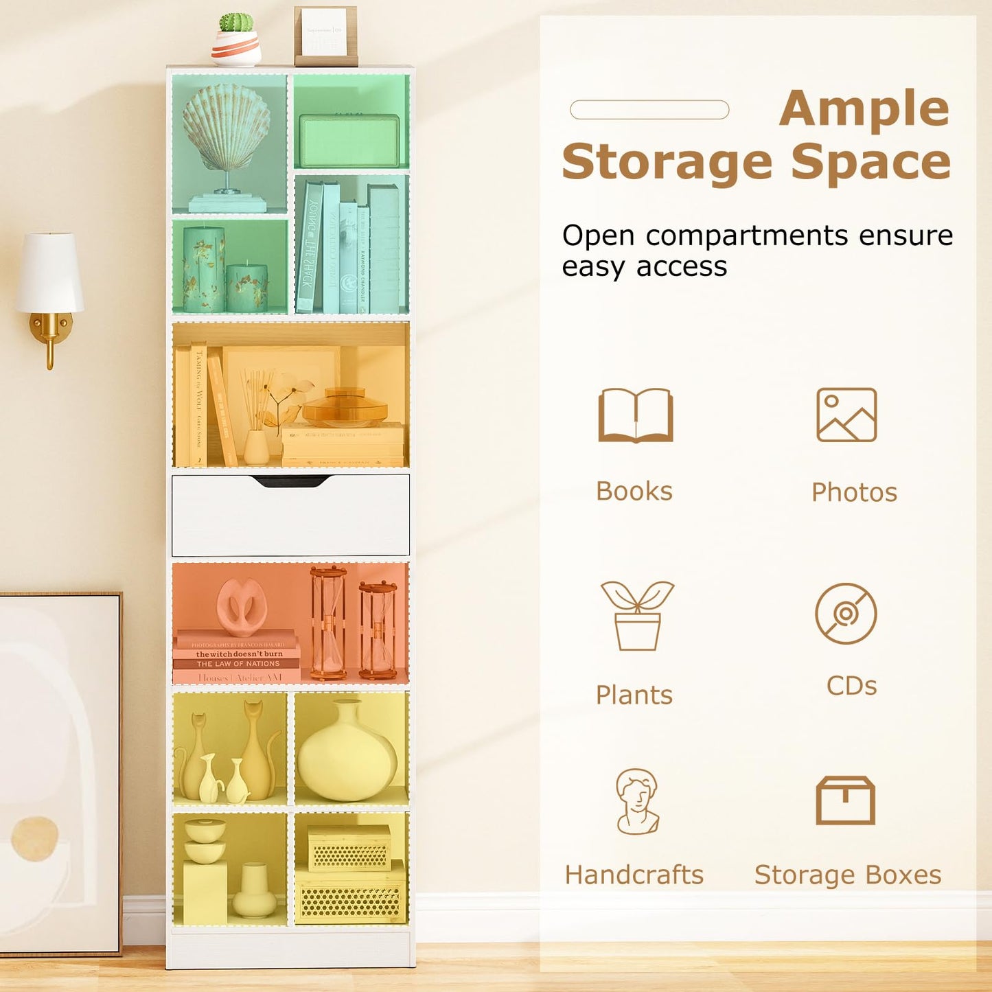 Tangkula 71” Tall Open Bookcase with Drawer 10-Cube Display Storage Cabinet Organizer(1/2)
