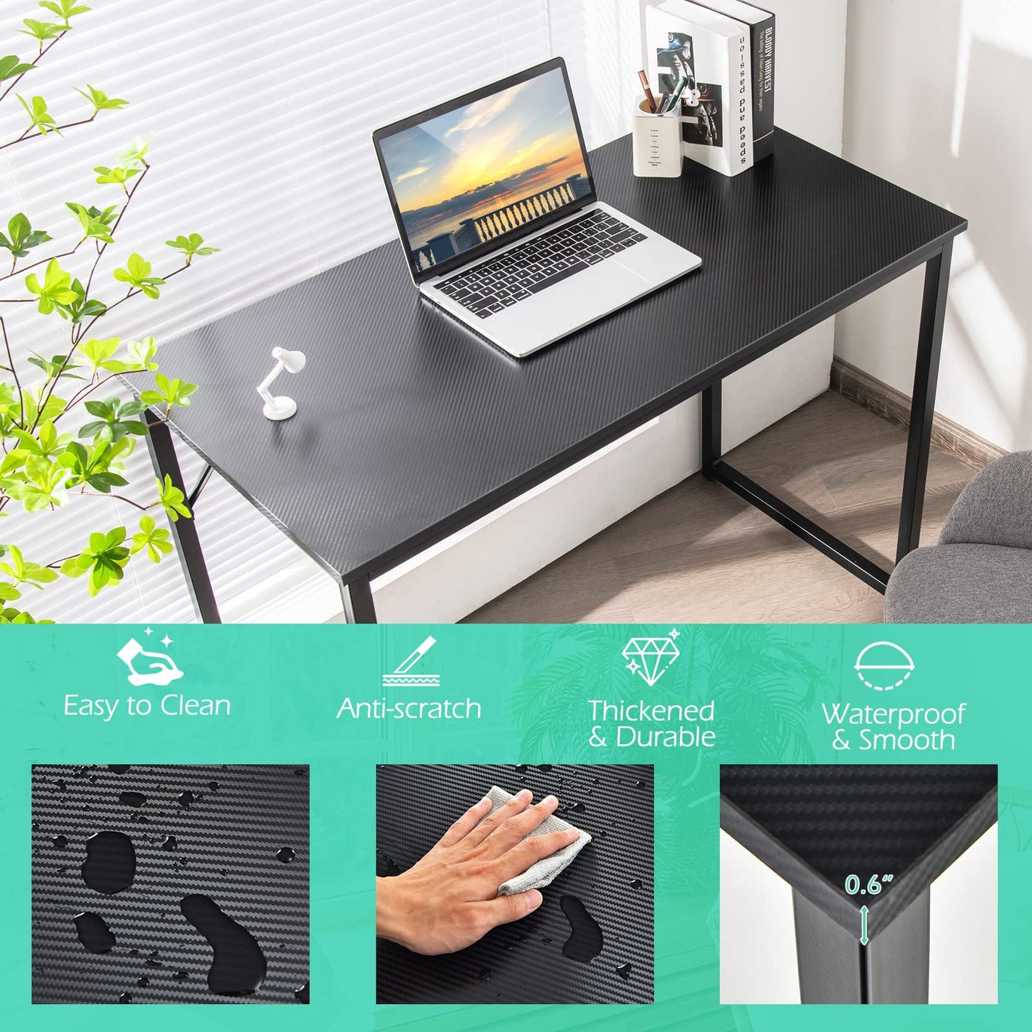 Tangkula Compact Study Writing Desk with Steel Frame for Home Office