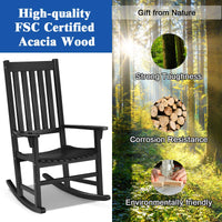 Acacia Wood Porch Rocking Chair, Wooden Rocking Chair Rocker with High Back & Armrest