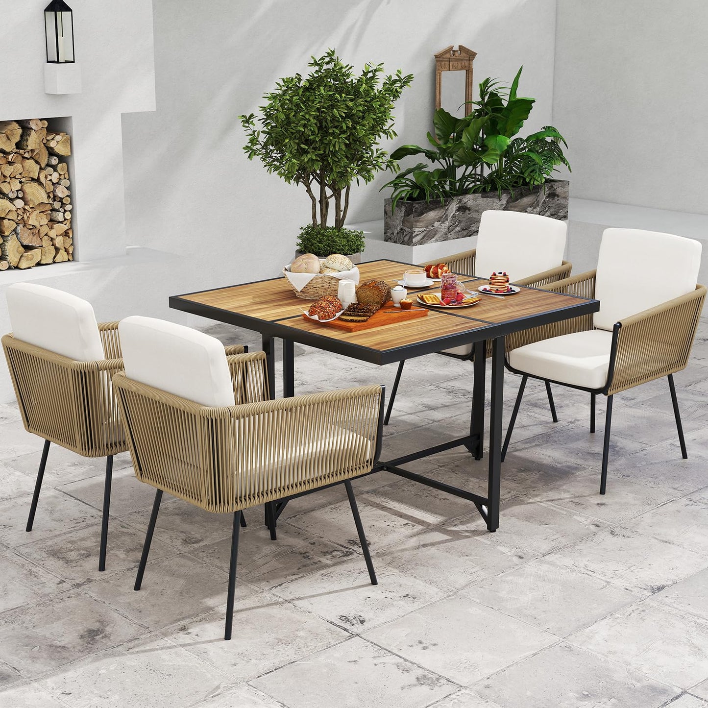Tangkula 5 Pieces Patio Dining Set Outdoor Rectangular Table and Chairs