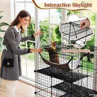 Tangkula Cat Cage Indoor 3-Tier Cat Enclosure with Skylight Hammock 2 Ladders