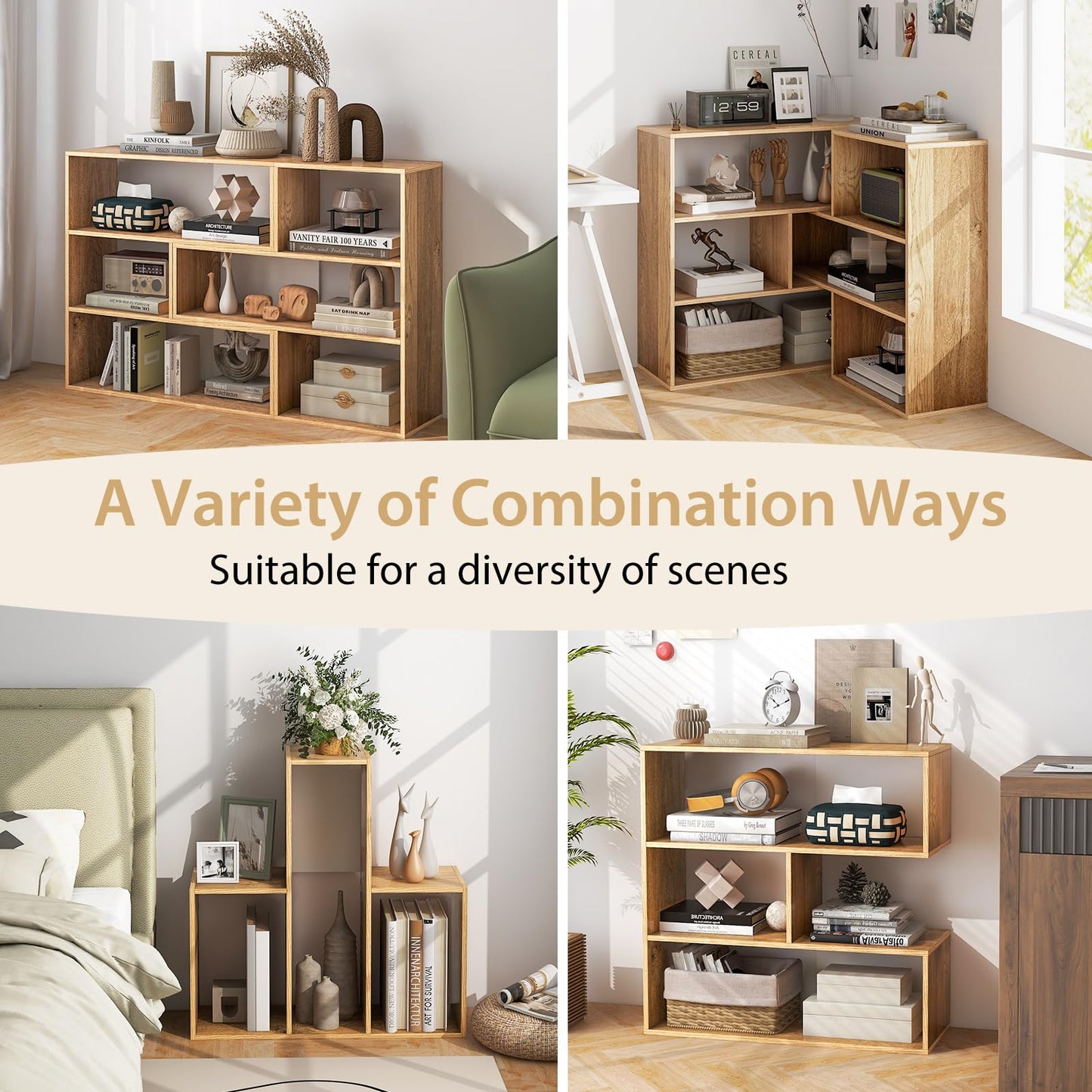 Tangkula 6 Cubes Bookcase 2-Piece Separable Floor Standing Open Horizontal Bookshelf