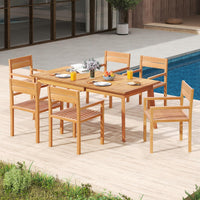 Tangkula Outdoor Teak Wood Chair Patio Dining Armchair w/Slatted Seat & Backrest