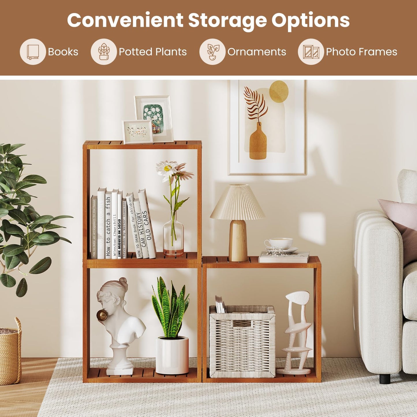 Tangkula 3/6 Cube Storage Organizers Stackable Bookcase Shelves(1/2)