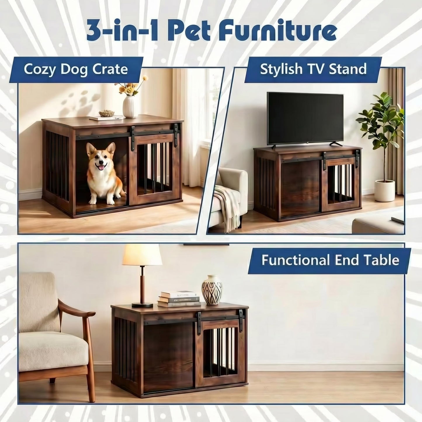Tangkula Farmhouse Wooden Dog Crate Furniture