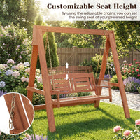 Tangkula 2-Seater Wood Porch Swing with Stand