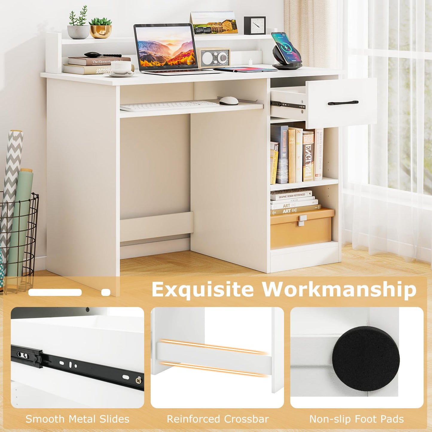 Tangkula Computer Desk with Drawer & Keyboard Tray