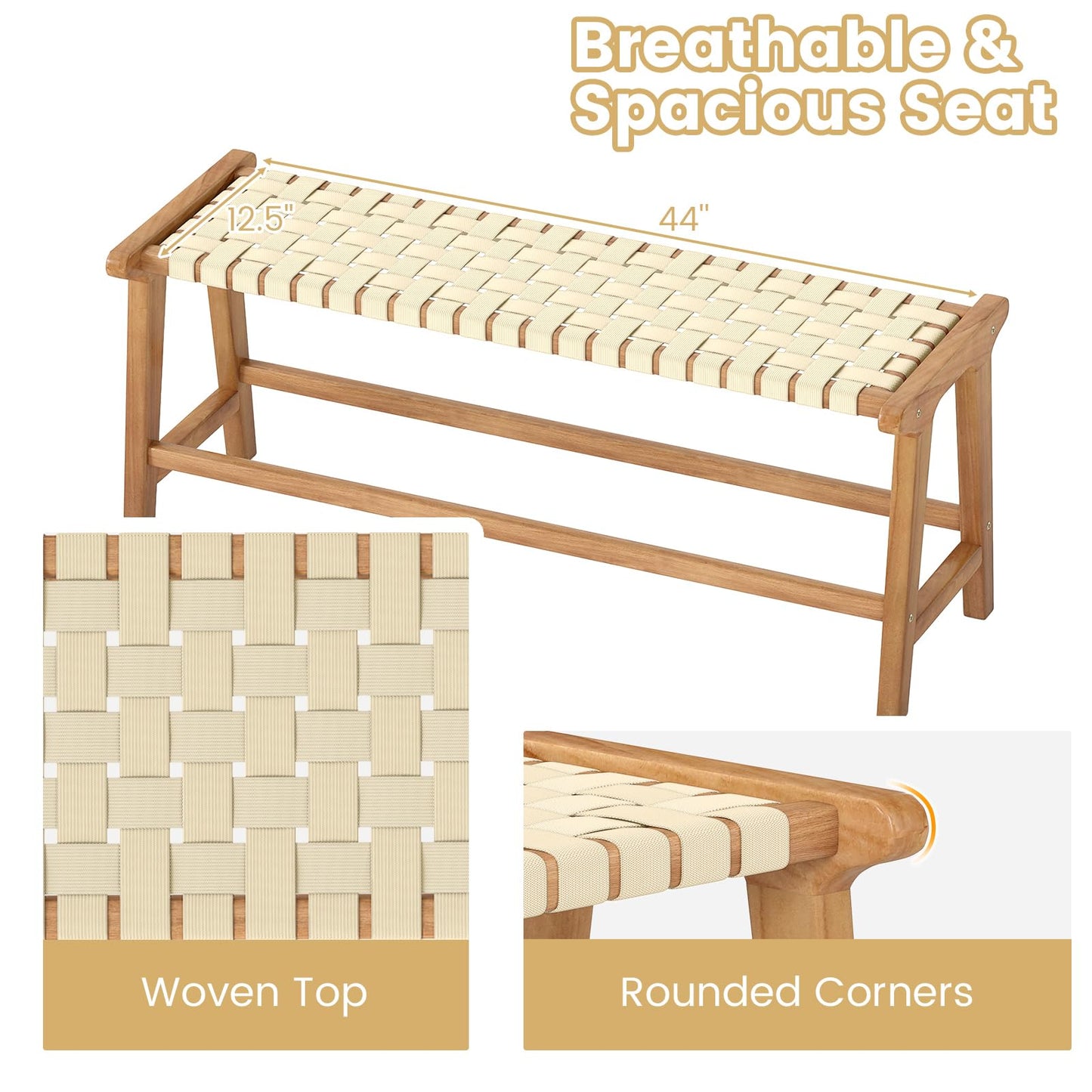 Tangkula Teak Wood Outdoor Bench Patio Backless Wooden Dining Bench