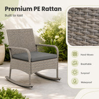 Tangkula 3-Piece Outdoor Wicker Rocking Bistro Set with 2-Tier Coffee Table