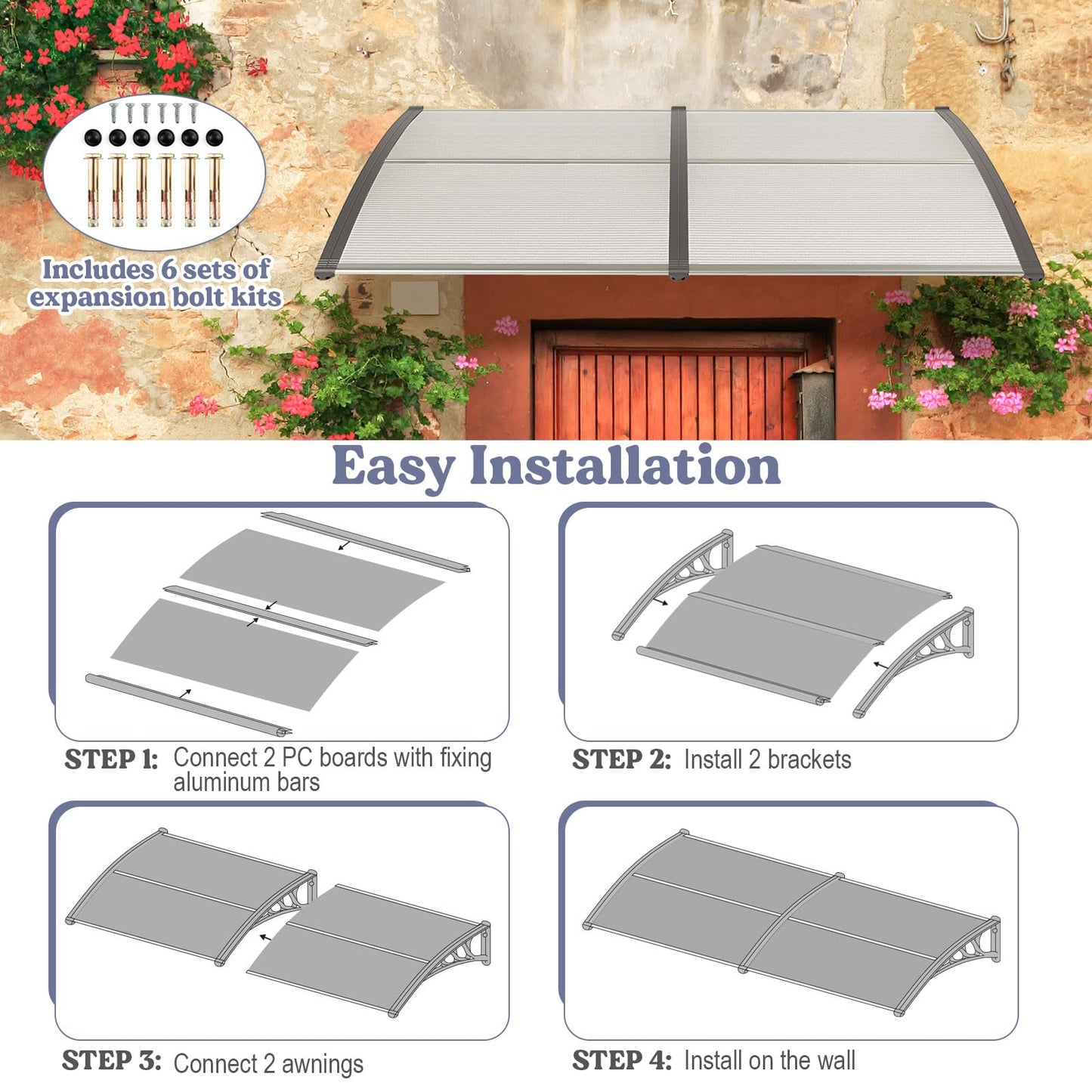 Tangkula 40" x 80" Window Awning with Hollow Sheet for Rain Snow Sunlight Protection