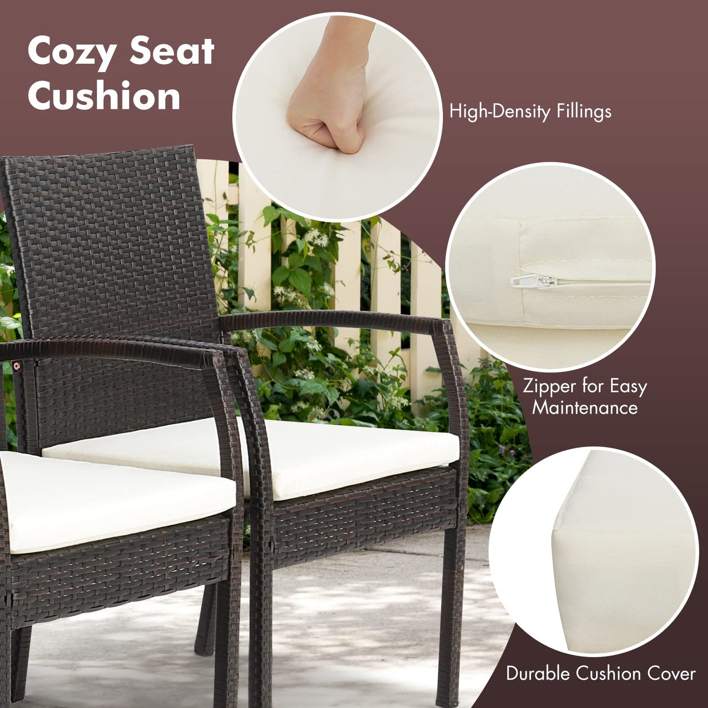 Tangkula Outdoor Dining Set with Acacia Wood Table and Wicker Rattan Armrest Chairs
