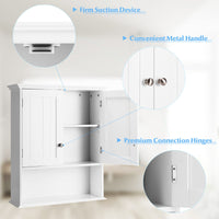 Tangkula Bathroom Wall Cabinet, Wooden Hanging Storage Cabinet with Doors & Shelves