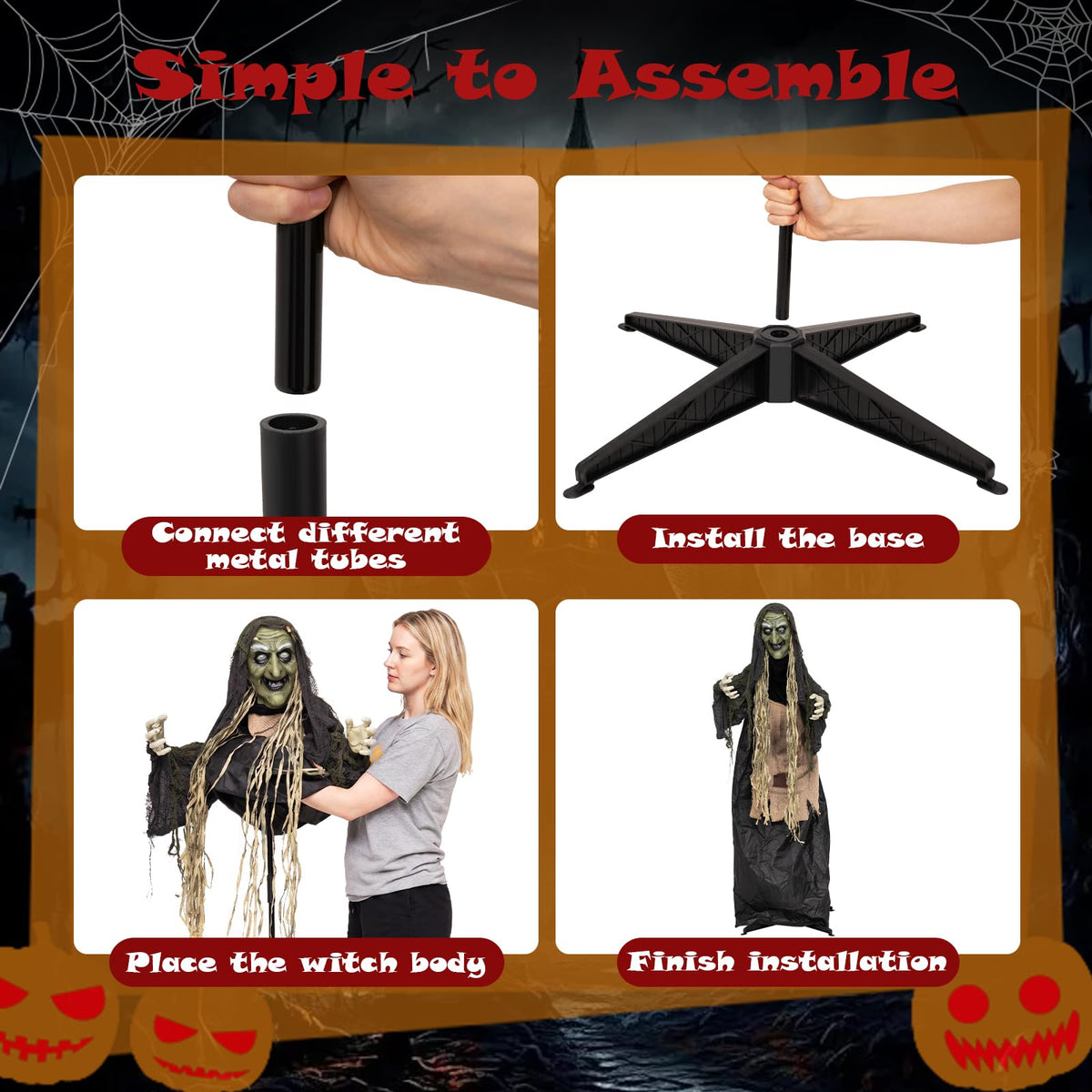 Tangkula 5.3 FT Halloween Animatronics Standing Hunchback Witch Decorations