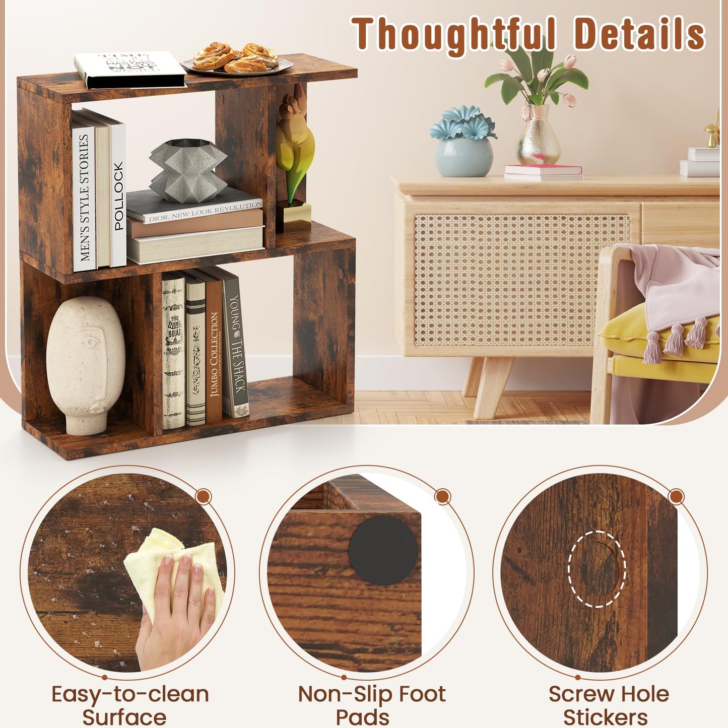 Tangkula 3 Tier Geometric Bookshelf