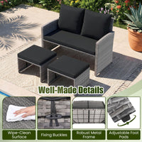 Tangkula Outdoor Loveseat with 2 Ottomans