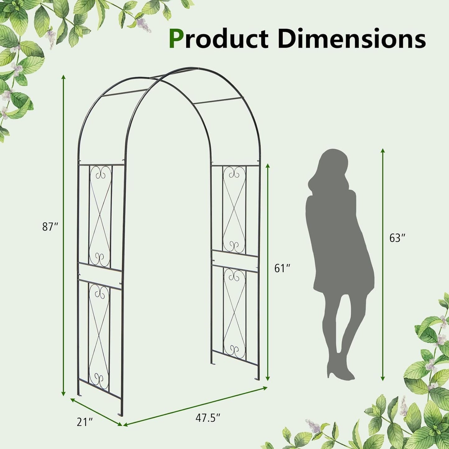 Tangkula 7.2 ft Garden Arbor Metal Arch