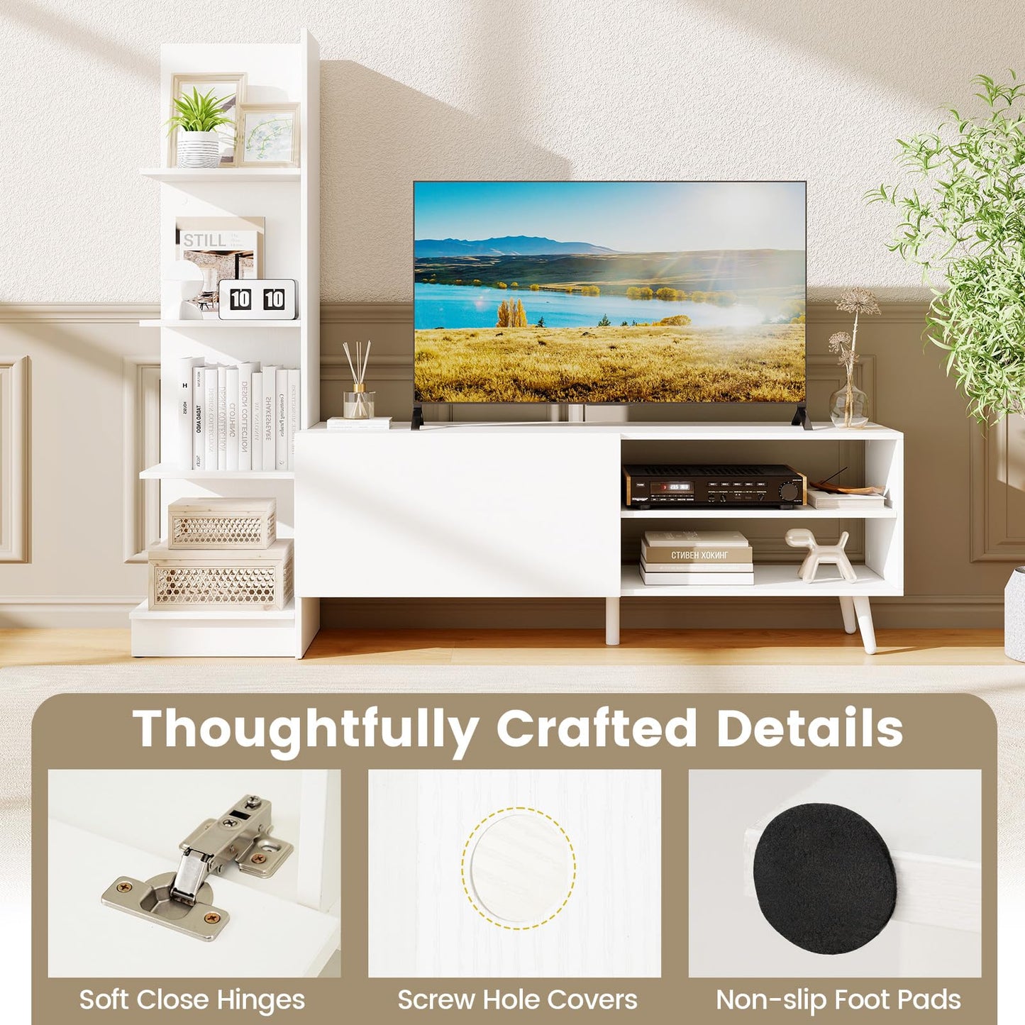 Meuble TV étagère blanc Tangkula pour téléviseurs jusqu'à 50 pouces