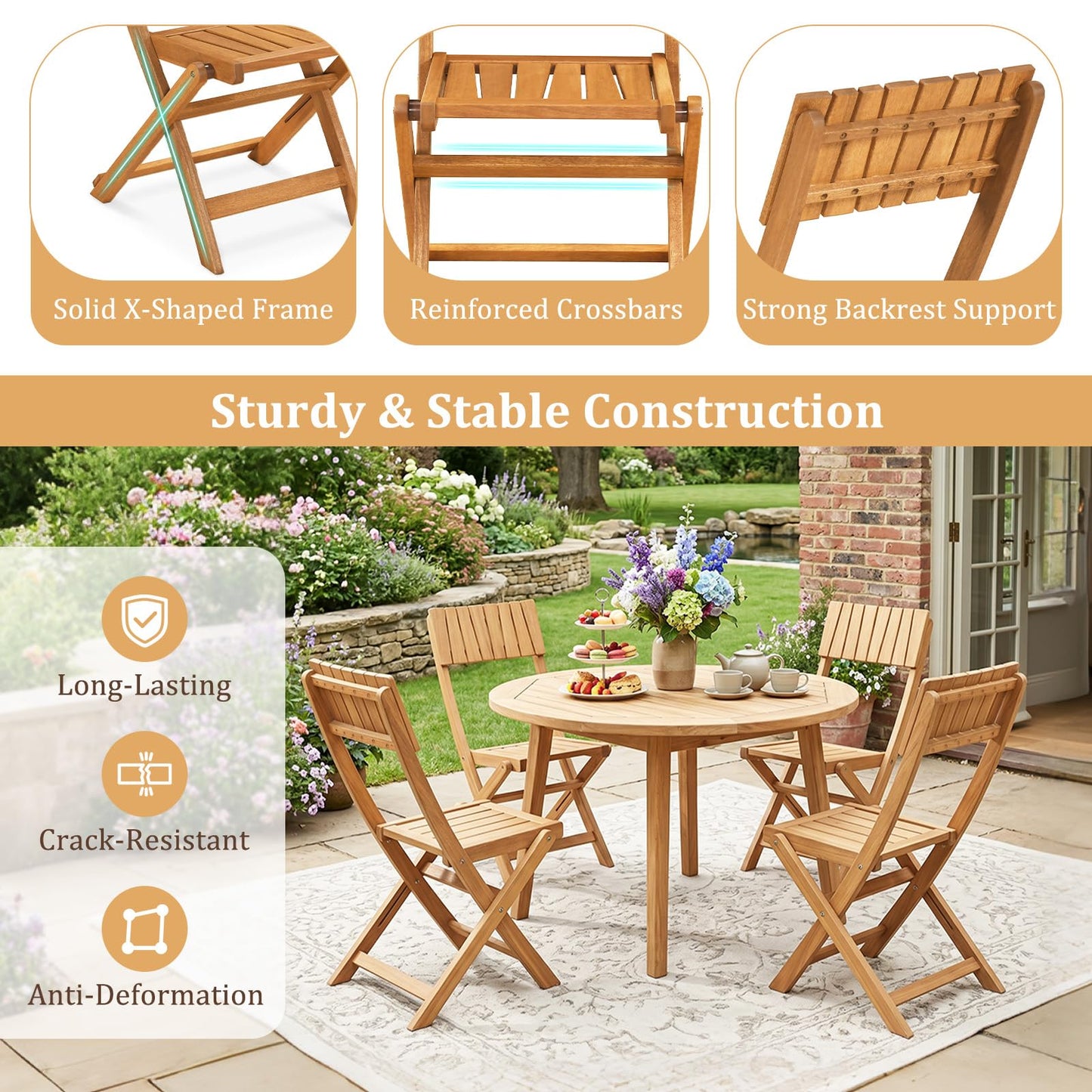 Tangkula Wood Foldable Patio Chairs Set