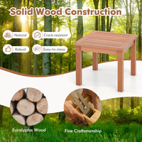 Tangkula 3 PCS Eucalyptus Wood Patio Bistro Set, Wooden Adirondack Side Table with 2 Folding Arm Chairs