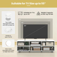 Tangkula White TV Stand for TV up to 55 Inch, TV Console Table with 6 Cubbies, 5 Positions Adjustable Shelves